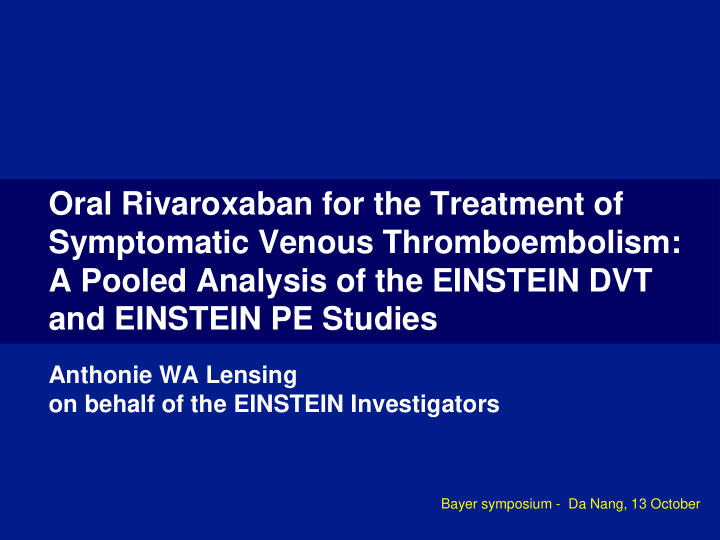 a pooled analysis of the einstein dvt