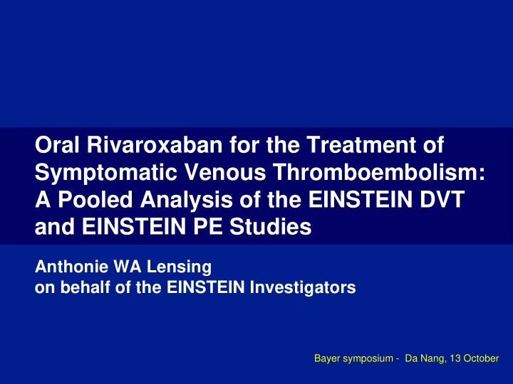 a pooled analysis of the einstein dvt