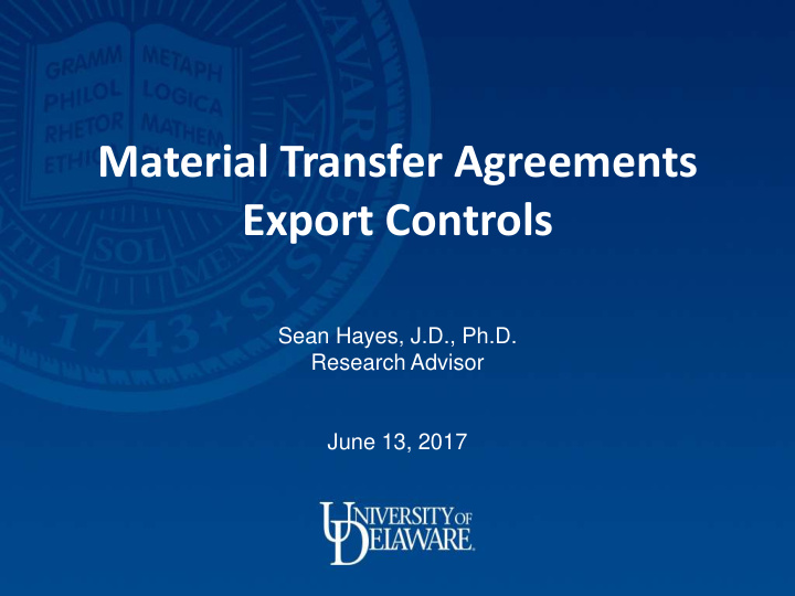 material transfer agreements export controls