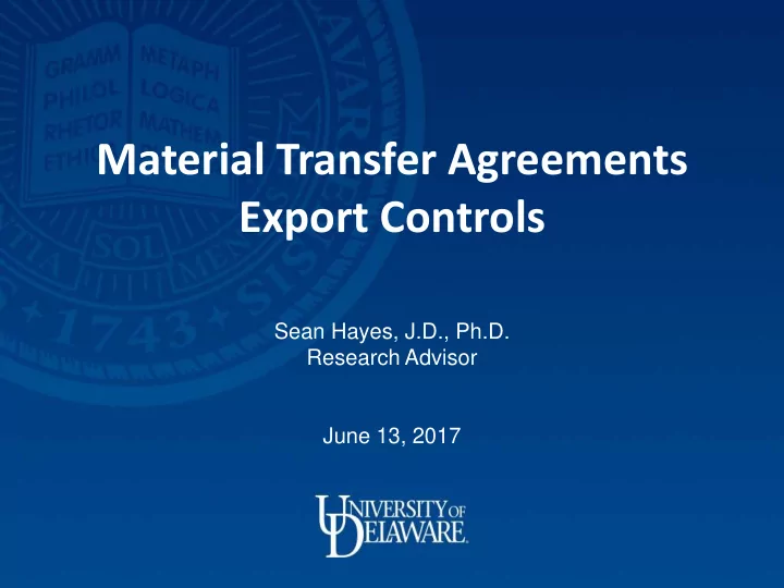 material transfer agreements export controls