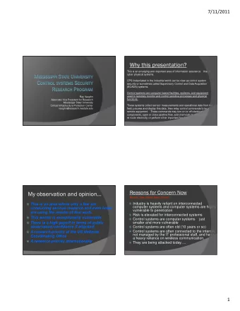 yxwvutsrponmlkihgfedcbaUTSONCA  Control systems are computer based facilities, systems, and