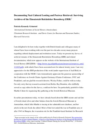 Documenting Nazi Cultural Looting and Postwar Retrieval: Surviving Archives of the Einsatzstab