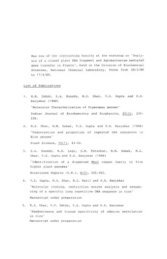 Was one of the instructing faculty at the workshop on 'Analy sis of a cloned plant DNA fragment