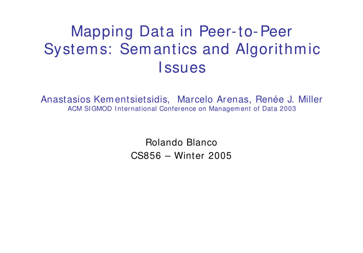 mapping data in peer to peer systems semantics and