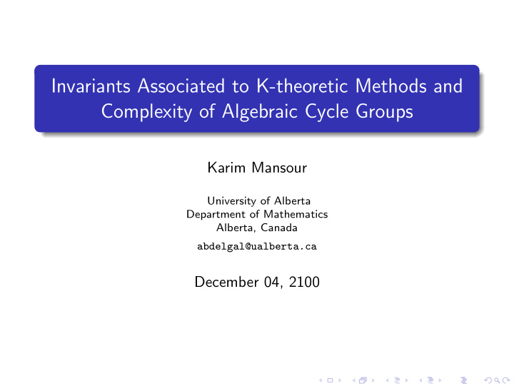 invariants associated to k theoretic methods and