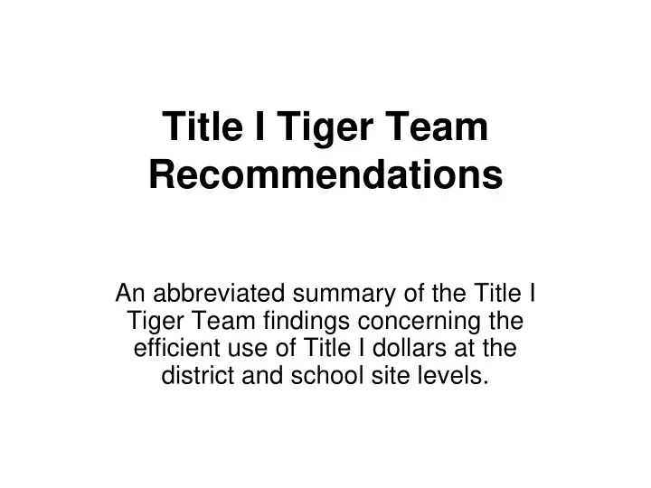 recommendations