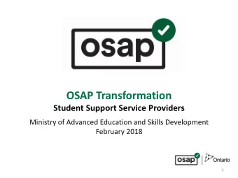 OSAP Transformation  Student Support Service Providers  Ministry of Advanced Education and Skills