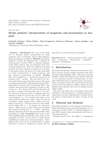 Stroke patients interpretation of symptoms and presentation to hos-  pital Gabrielle Scicluna 1