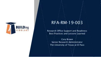 RFA-RM-19-003  Research Office Support and Readiness  Best Practices and Lessons Learned  Cory