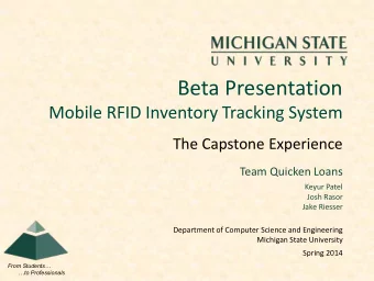 Beta Presentation  Mobile RFID Inventory Tracking System  The Capstone Experience  Team Quicken