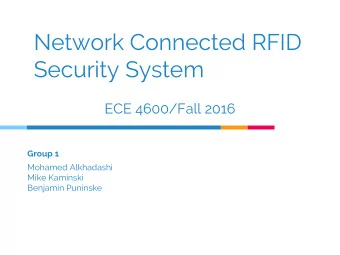 Network Connected RFID  Security System  ECE 4600/Fall 2016 Group 1  Mohamed Alkhadashi  Mike