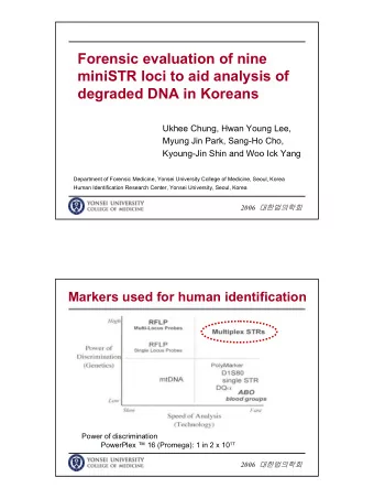 Forensic evaluation of nine  miniSTR loci to aid analysis of  degraded DNA in Koreans  Ukhee Chung,
