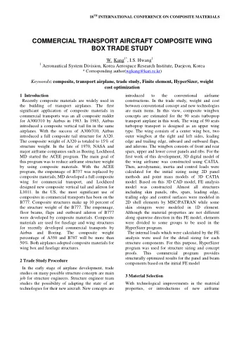COMMERCIAL TRANSPORT AIRCRAFT COMPOSITE WING  BOX TRADE STUDY W. Kang 1* , I.S. Hwang 1 1