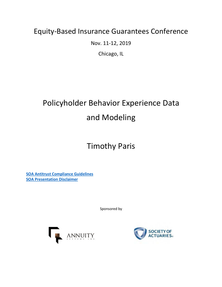 policyholder behavior experience data and modeling