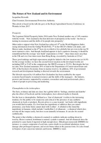 The Future of New Zealand and its Environment  Jacqueline Rowarth  Chief Scientist, Environmental
