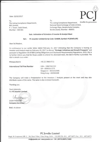 PC Jeweller  Investor  &amp;  Analyst  Meet   20 th February  2017    Safe