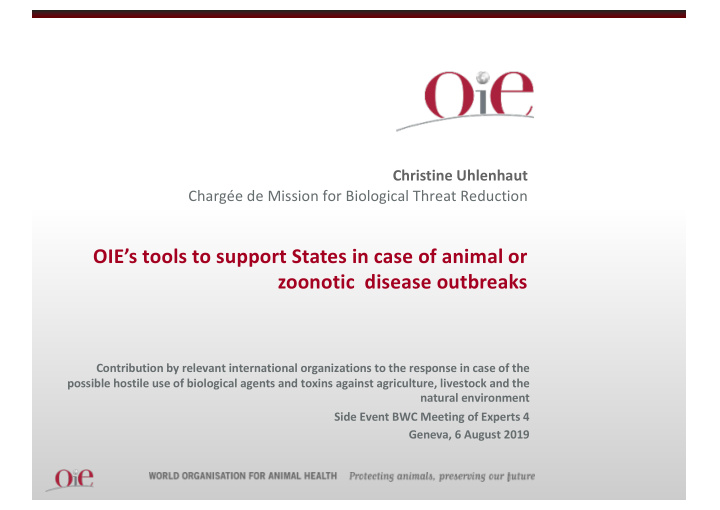 oie s tools to support states in case of animal or