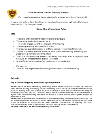 Saint John Fisher Catholic Voluntary Academy For I know the plans I have for you; plans to give