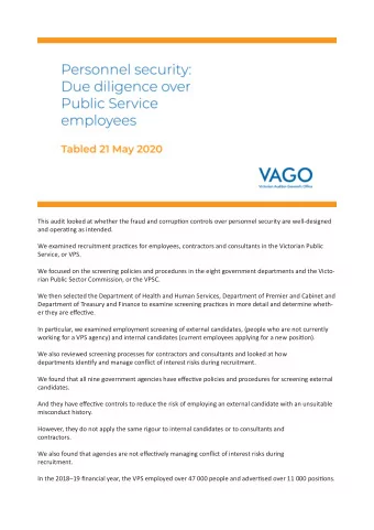 This audit looked at whether the fraud and corruptjon controls over personnel security are