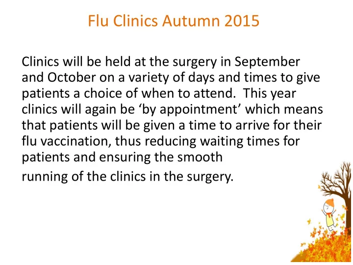 flu clinics autumn 2015