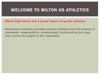 WELCO  WE  COME T  TO M  MILTON HS A  N HS ATHL  THLETI  TICS  CS  Milton High School has a proud