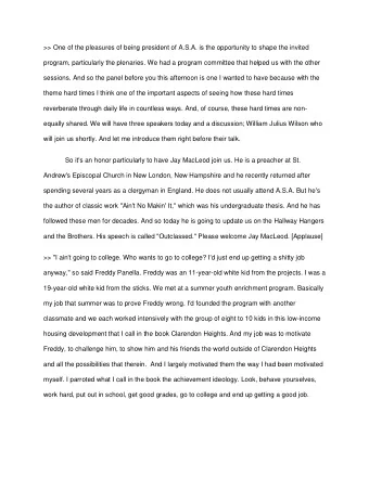 &gt;&gt; One of the pleasures of being president of A.S.A. is the opportunity to shape the