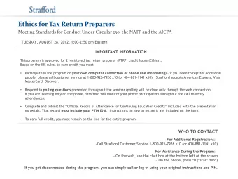 Ethics for Tax Return Preparers  Meeting Standards for Conduct Under Circular 230, the NATP and the
