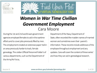 Women in War Time Civilian  Government Employment  Cara Moore  During the 1st and 2nd world wars