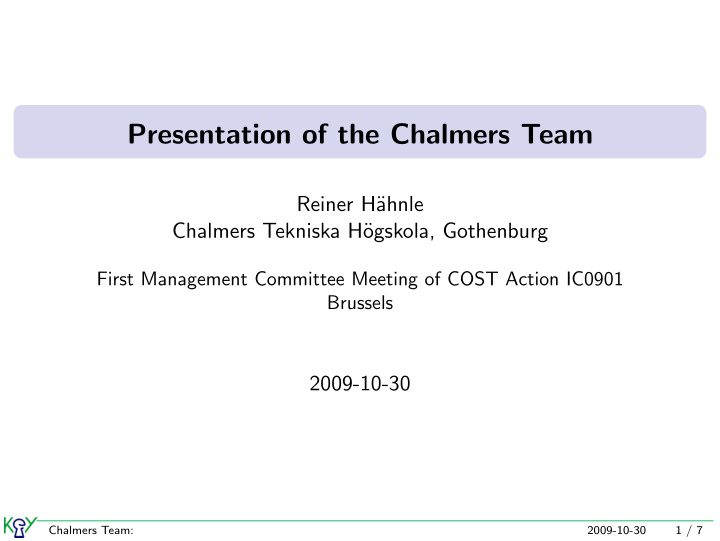 presentation of the chalmers team