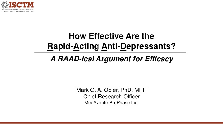 how effective are the rapid acting anti depressants