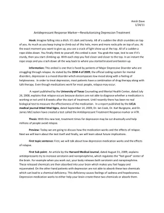 Antidepressant Response MarkerRevolutionizing Depression Treatment Hook: Imagine falling into a