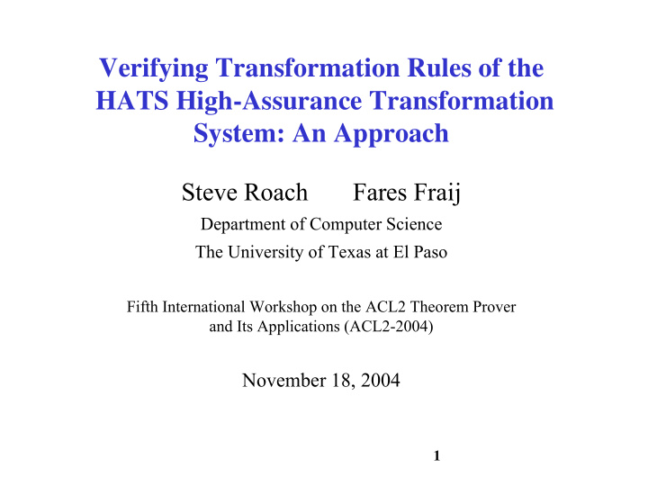 verifying transformation rules of the hats high assurance