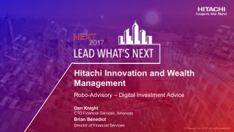 Hitachi Innovation and Wealth  Management  Robo-Advisory  Digital Investment Advice  Dan Knight