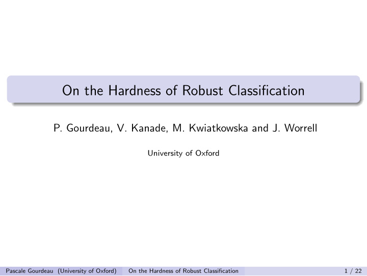 on the hardness of robust classification