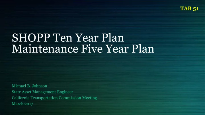 shopp ten year plan maintenance five year plan