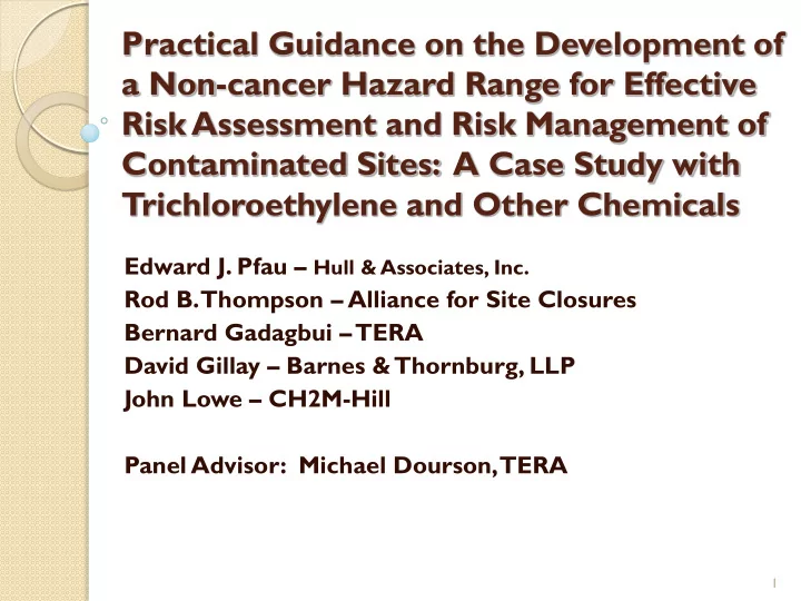 practical guidance on the development of a non cancer