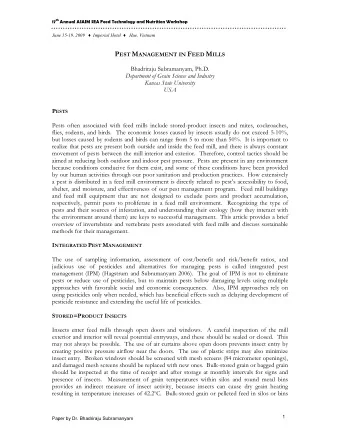 P EST M ANAGEMENT IN F EED M ILLS  Bhadriraju Subramanyam, Ph.D.  Department of Grain Science and