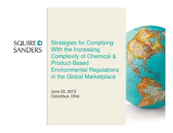 Strategies for Complying  With the Increasing  Complexity of Chemical &amp;  Product-Based