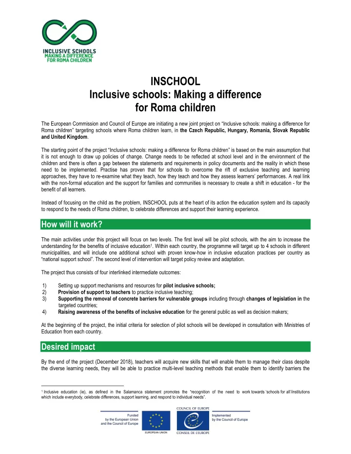 inschool inclusive schools making a difference for roma