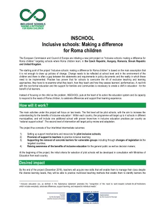 INSCHOOL  Inclusive schools: Making a difference  for Roma children The European Commission and