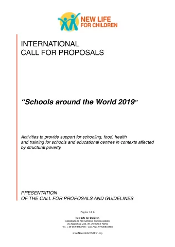 INTERNATIONAL  CALL FOR PROPOSALS Schools around the World 2019   Activities to provide