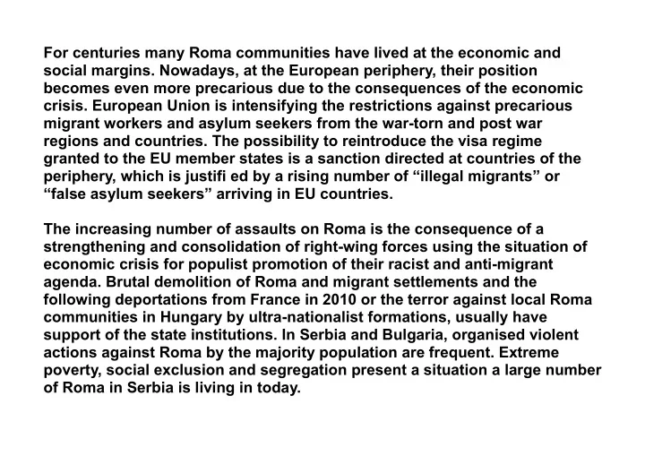 for centuries many roma communities have lived at the
