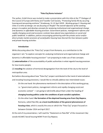 Pata Cluj Roma Inclusion  The author, Enik  Vincze was invited to make a presentation with