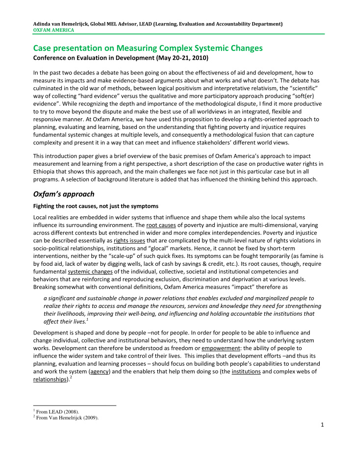 case presentation on measuring complex systemic changes