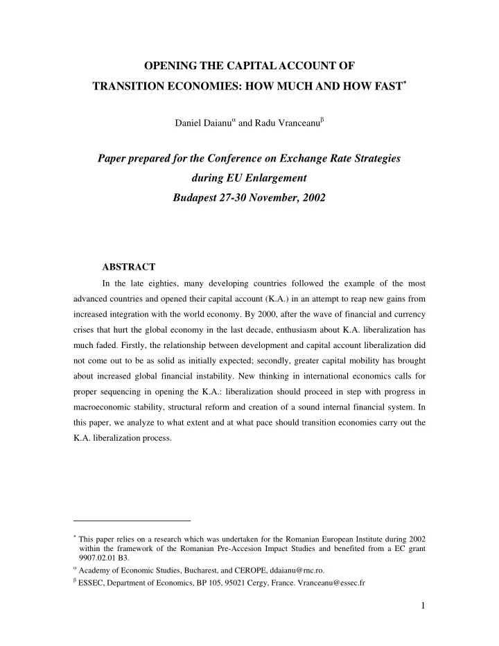 opening the capital account of transition economies how