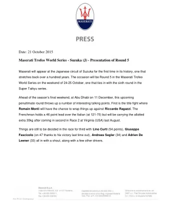 Date: 21 October 2015  Maserati Trofeo World Series - Suzuka (J) - Presentation of Round 5