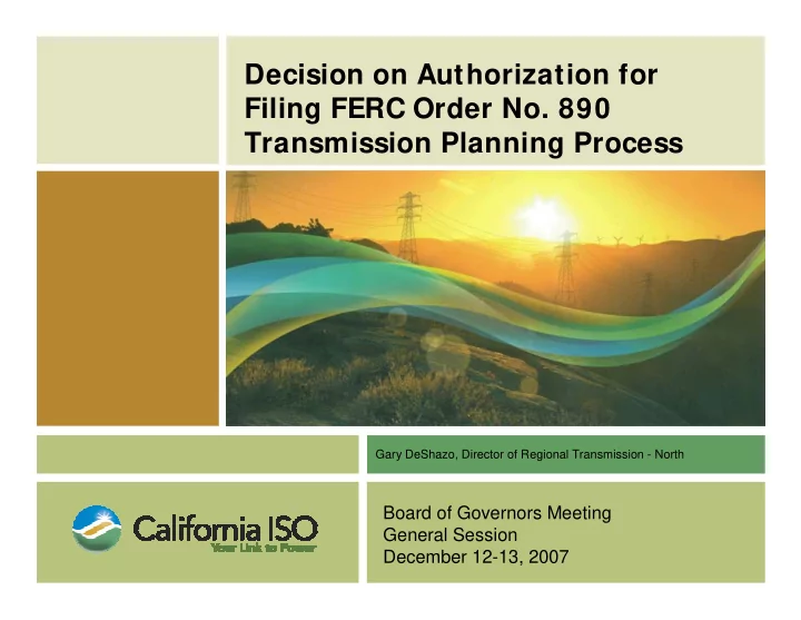 decision on authorization for filing ferc order no 890