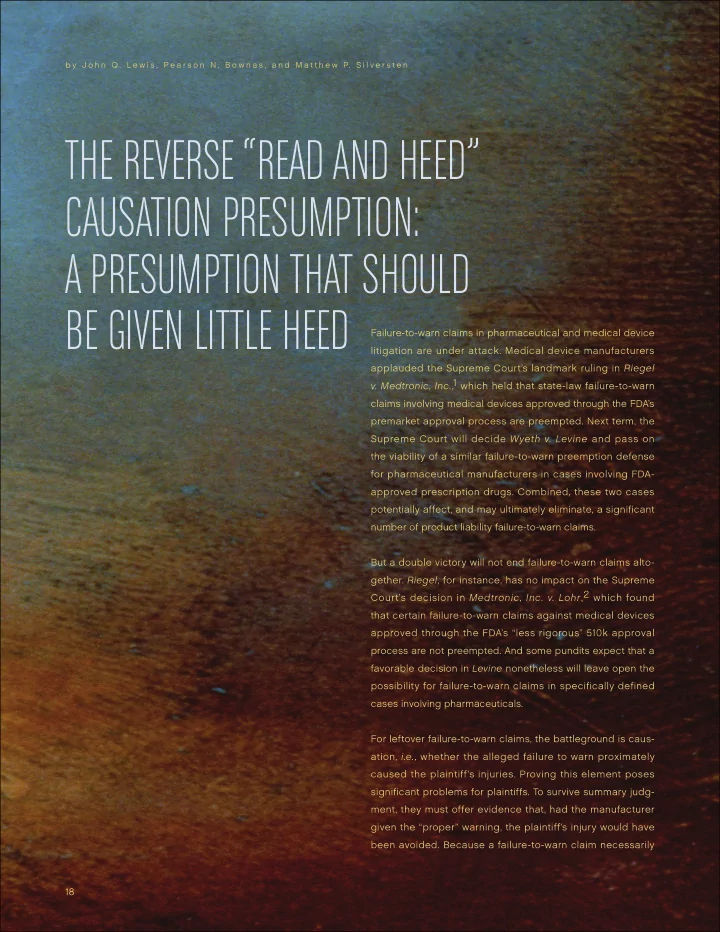 the reverse read and heed causation presumption a
