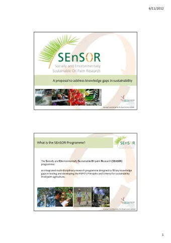 6/11/2012 A proposal to address knowledge gaps in sustainability Credit : MPOC A project