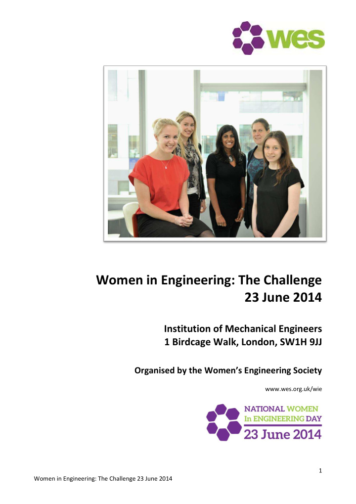 women in engineering the challenge 23 june 2014